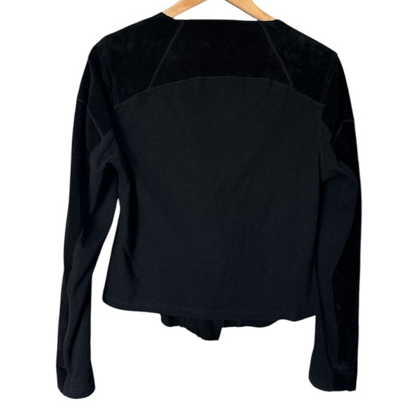BlankNYC Black Suede Leather and Cotton Knit Mix Media Moto Zip Jacket, M - Picture 3 of 8